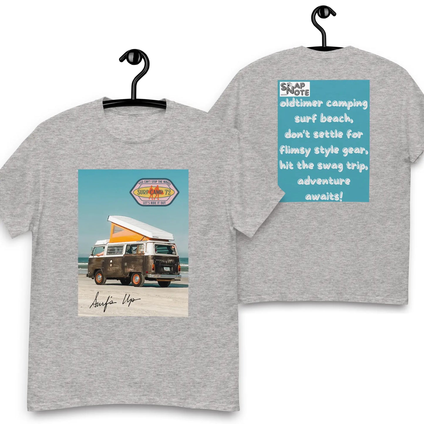 T-Shirt TShirt Tee Men Women Teens Unisex Heavy Cotton Round Neck - vintage camping van surf blue pattern - Sport-Grey - 34.90 - SnapNote streetwear