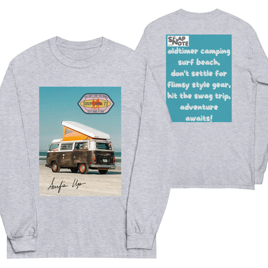 T-Shirt TShirt T Shirt Tee Men Women Teens Unisex Long Sleeves Heavy Cotton Crew Neck - vintage camping van surf blue pattern - Sport-Grey - 44.90 - SnapNote streetwear