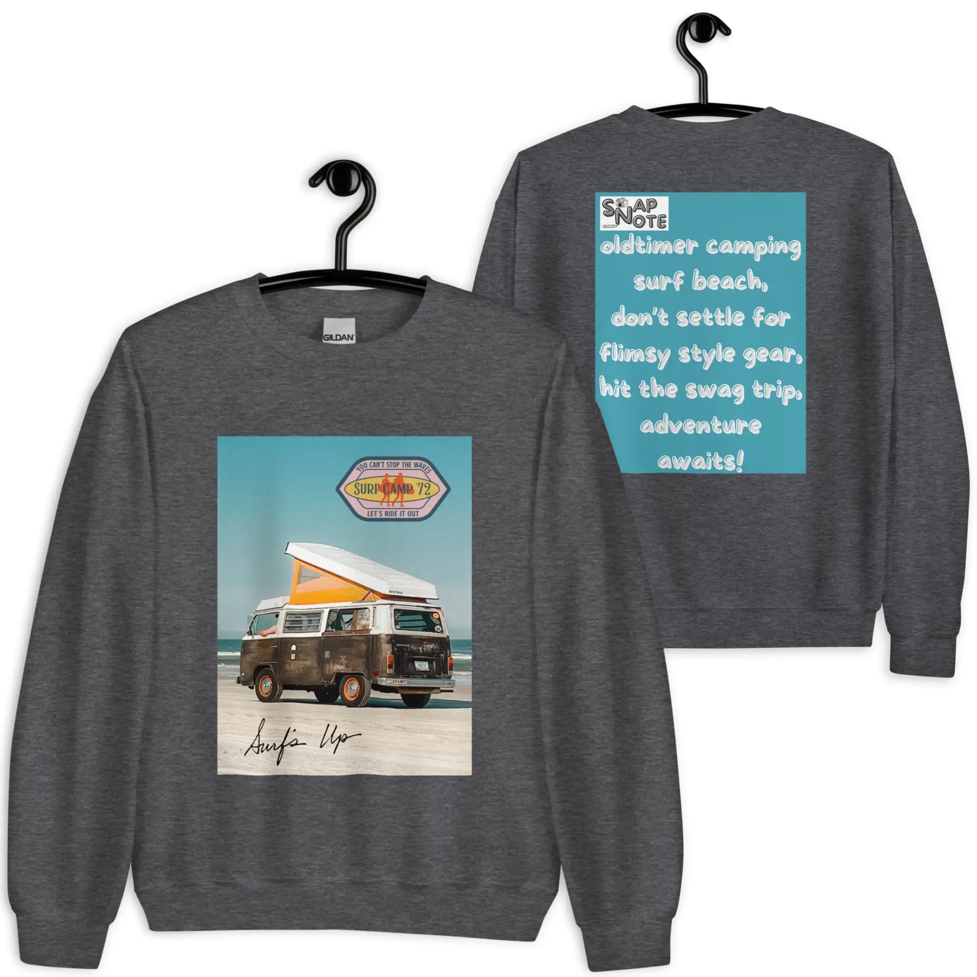 Sweatshirt Jersey Jumper Pullover Sweater Men Women Teenagers Unisex - vintage camping van surf blue pattern - Dark-Heather - 59.90 - SnapNote streetwear