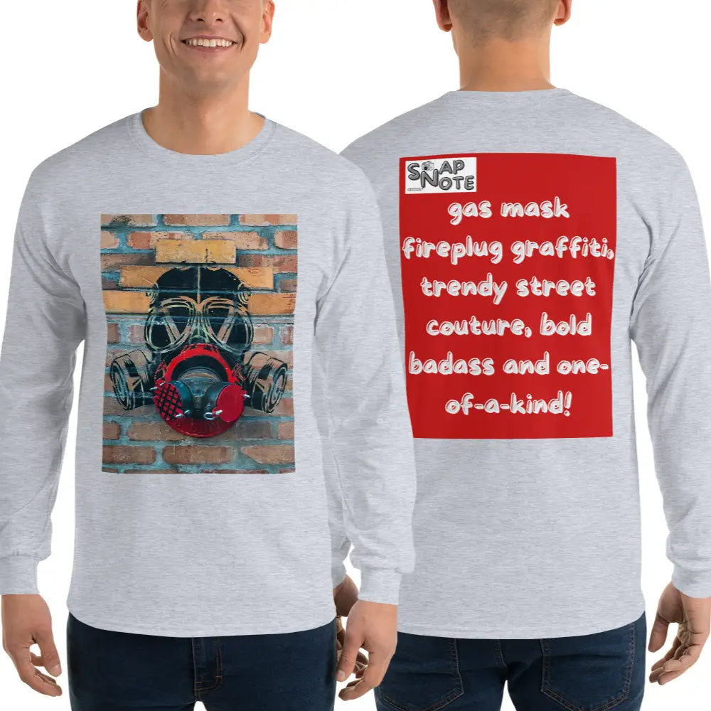 Man supermodel wearing T-Shirt TShirt T Shirt Tee Men Women Teens Unisex Long Sleeves Heavy Cotton Crew Neck - badass gas mask graffiti red pattern - Sport-Grey - 44.90 - SnapNote streetwear