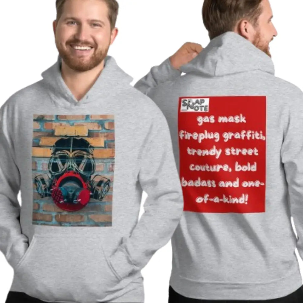 Man supermodel wearing Hoodie Hooded Sweatshirt Hooded Jersey Hooded Jumper Hooded Pullover Hooded Sweater Men Women Teens Unisex - badass gas mask graffiti red pattern - Sport-Grey - 74.90 - SnapNote streetwear