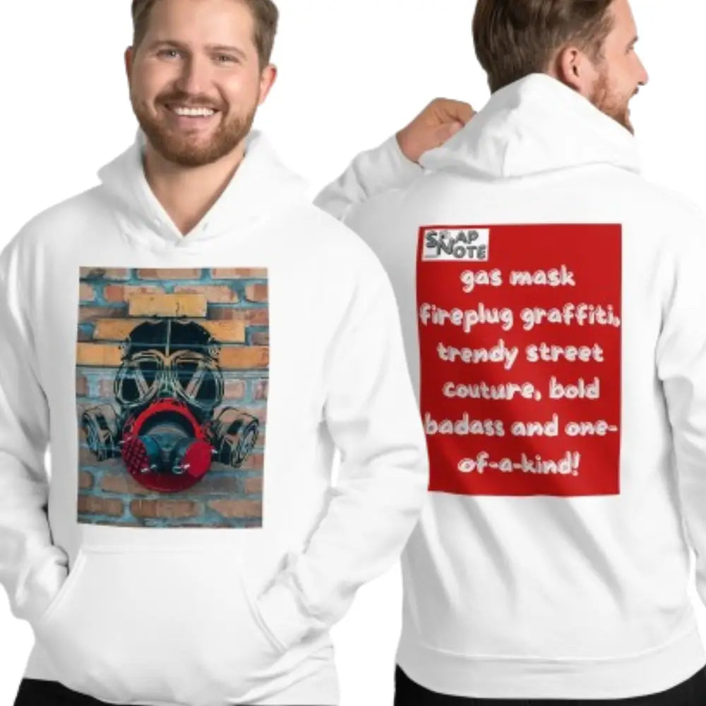 Man supermodel wearing Hoodie Hooded Sweatshirt Hooded Jersey Hooded Jumper Hooded Pullover Hooded Sweater Men Women Teens Unisex - badass gas mask graffiti red pattern - White - 74.90 - SnapNote streetwear