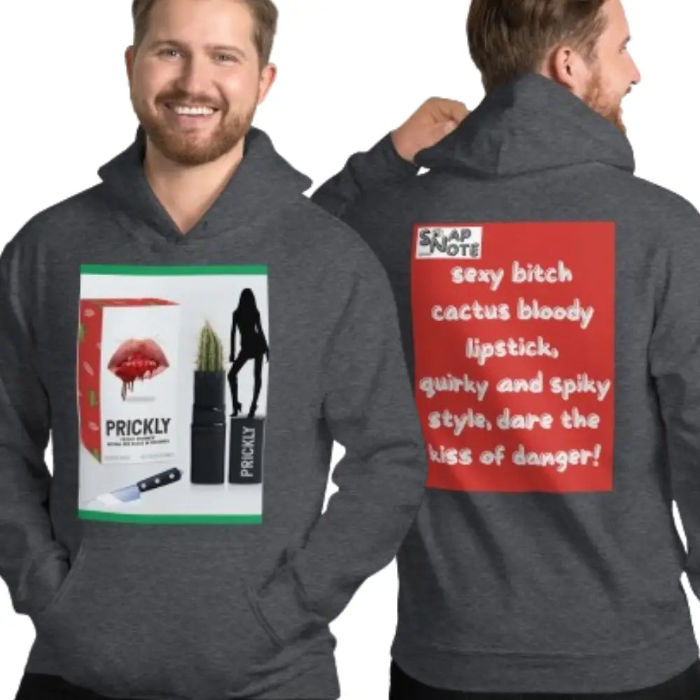 Man supermodel wearing Hoodie Hooded Sweatshirt Hooded Jersey Hooded Jumper Hooded Pullover Hooded Sweater Men Women Teens Unisex - makeup bitch cactus lipstick red pattern - Dark-Heather - 74.90 - SnapNote streetwear