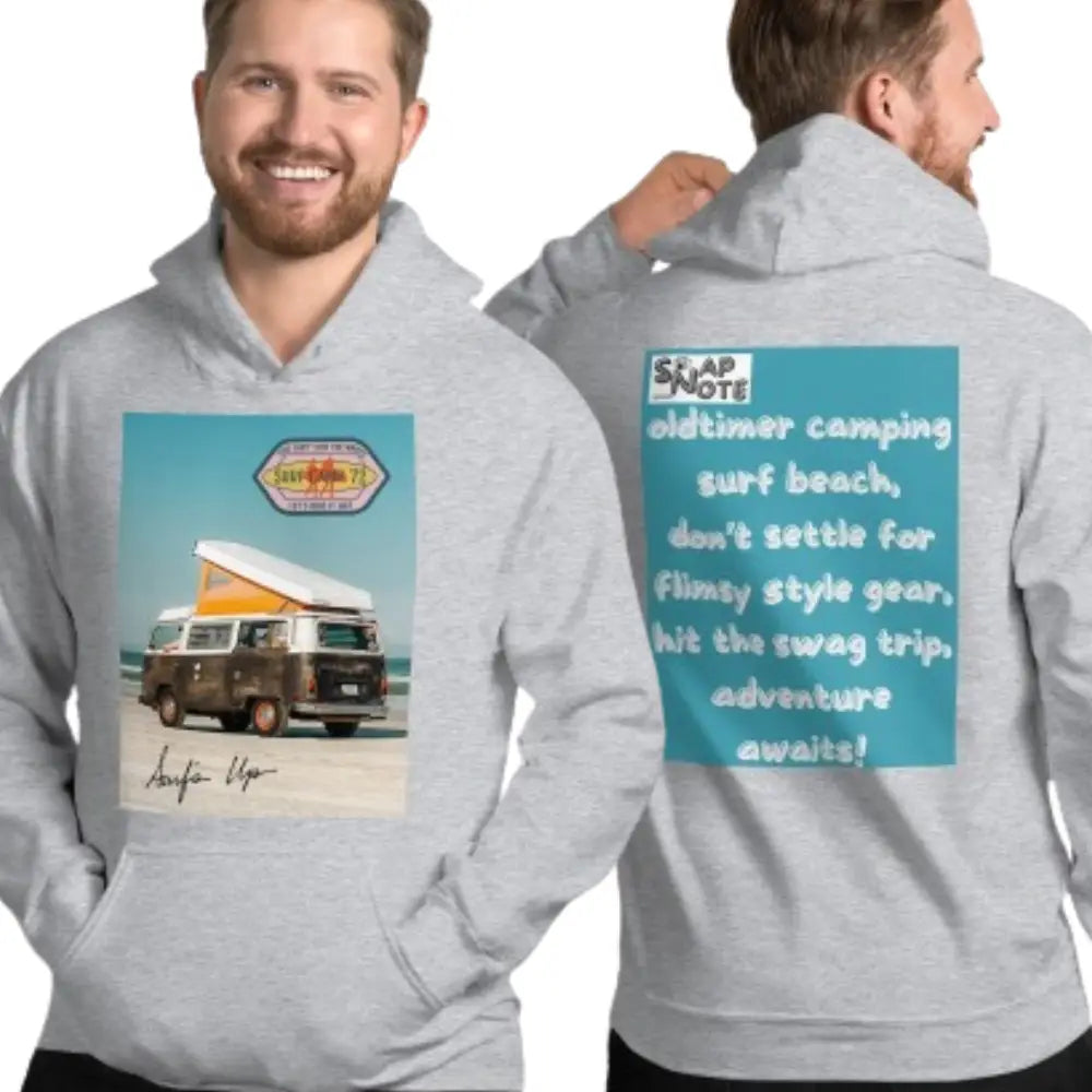 Man supermodel wearing Hoodie Hooded Sweatshirt Hooded Jersey Hooded Jumper Hooded Pullover Hooded Sweater Men Women Teens Unisex - vintage camping van surf blue pattern - Sport-Grey - 74.90 - SnapNote streetwear