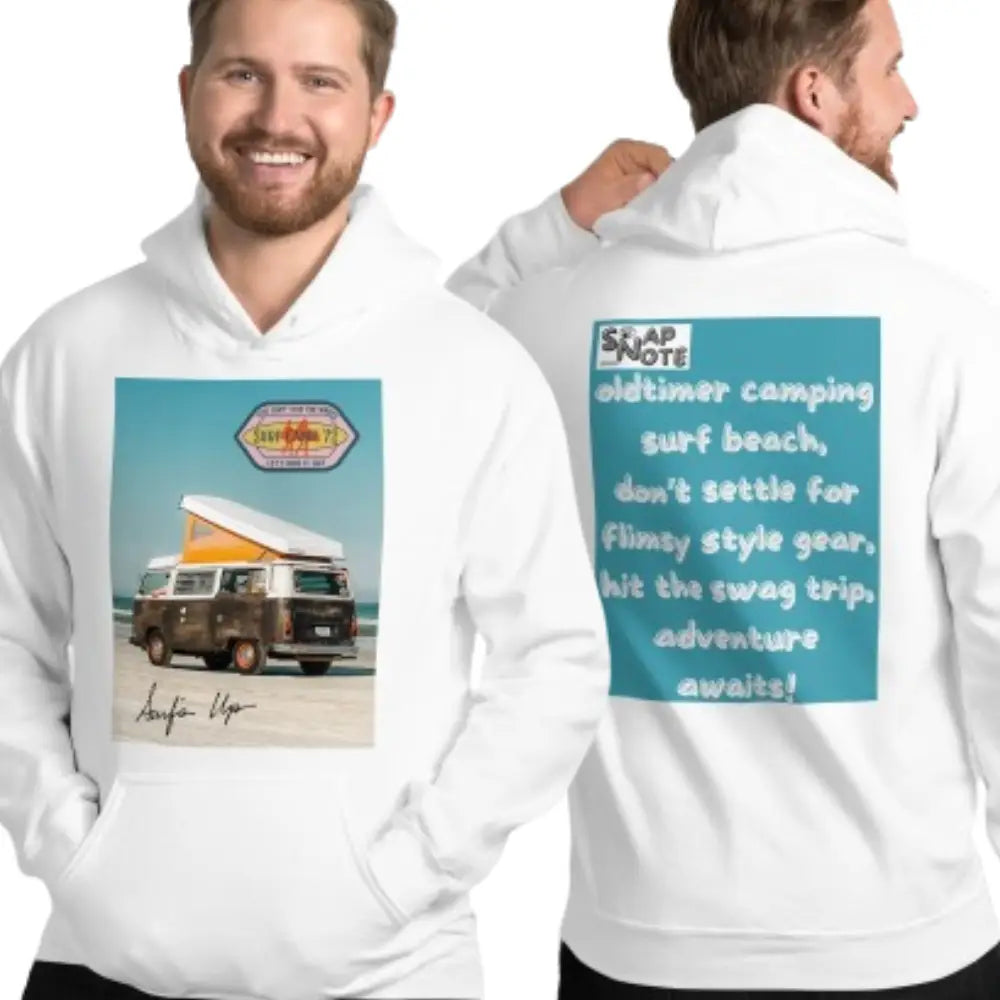 Man supermodel wearing Hoodie Hooded Sweatshirt Hooded Jersey Hooded Jumper Hooded Pullover Hooded Sweater Men Women Teens Unisex - vintage camping van surf blue pattern - White - 74.90 - SnapNote streetwear