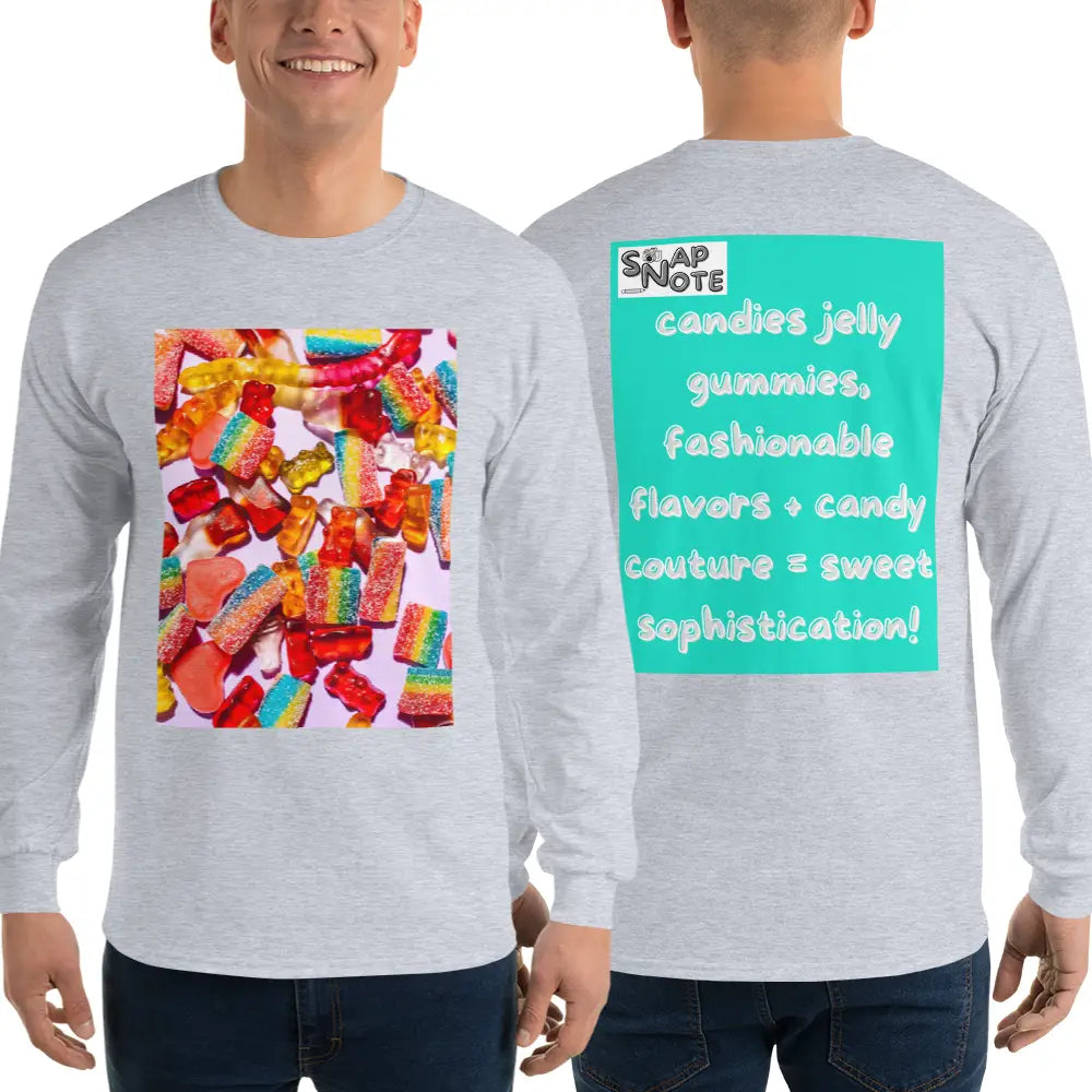 Man supermodel wearing T-Shirt TShirt T Shirt Tee Men Women Teens Unisex Long Sleeves Heavy Cotton Crew Neck - candies sweets maths equation turquoise pattern - Sport-Grey - 44.90 - SnapNote streetwear