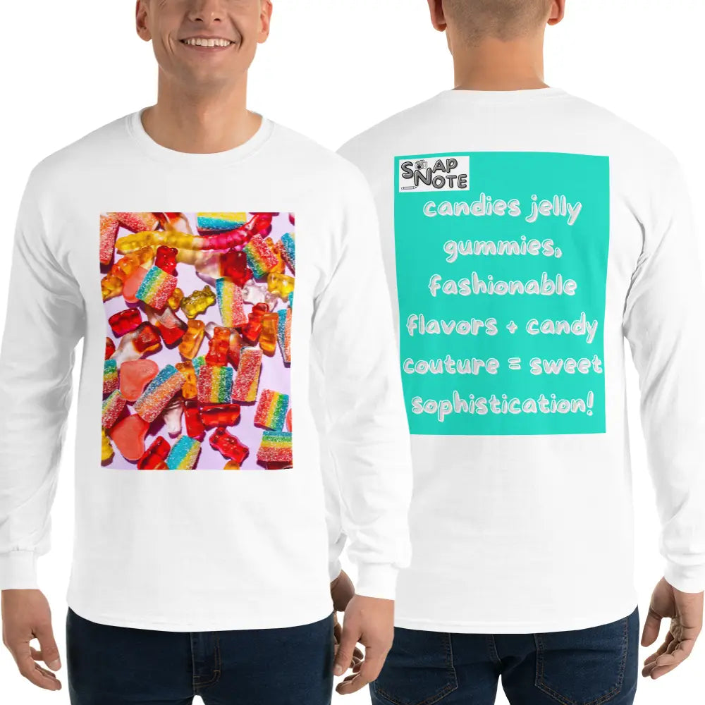 Man supermodel wearing T-Shirt TShirt T Shirt Tee Men Women Teens Unisex Long Sleeves Heavy Cotton Crew Neck - candies sweets maths equation turquoise pattern - White - 44.90 - SnapNote streetwear