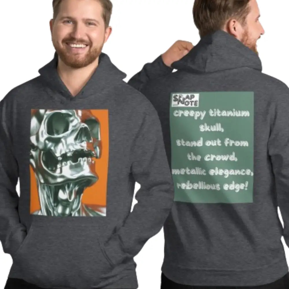 Man supermodel wearing Hoodie Hooded Sweatshirt Hooded Jersey Hooded Jumper Hooded Pullover Hooded Sweater Men Women Teens - skeleton metallic skull close-up green pattern - Dark-Heather - 74.90 - SnapNote streetwear