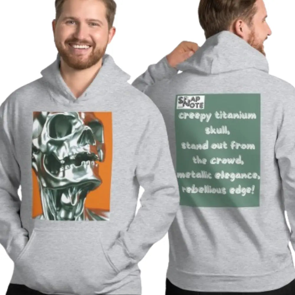 Man supermodel wearing Hoodie Hooded Sweatshirt Hooded Jersey Hooded Jumper Hooded Pullover Hooded Sweater Men Women Teens - skeleton metallic skull close-up green pattern - Sport-Grey - 74.90 - SnapNote streetwear