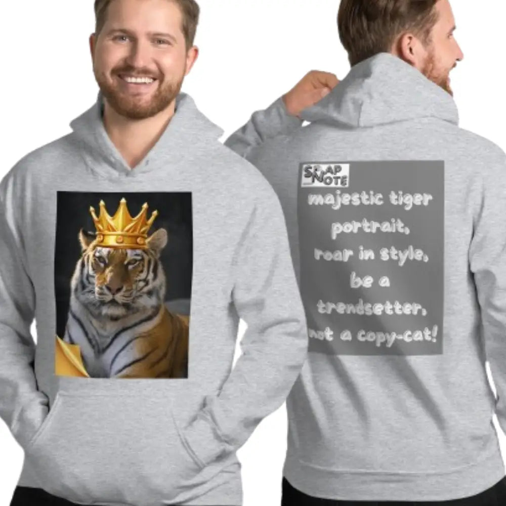 Man supermodel wearing Hoodie Hooded Sweatshirt Hooded Jersey Hooded Jumper Hooded Pullover Hooded Sweater Men Women Teens Unisex - animal feline crown tiger grey pattern - Sport-Grey - 74.90 - SnapNote streetwear