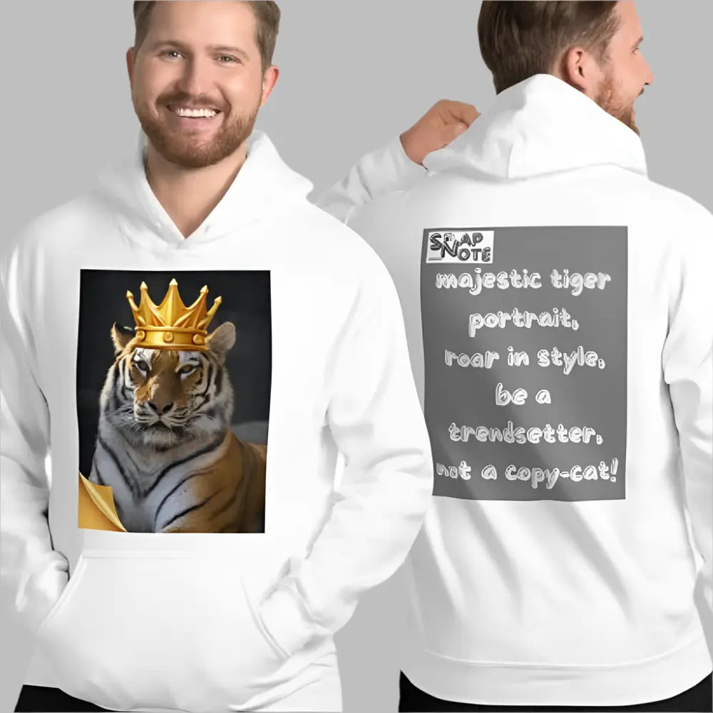 Man supermodel wearing Hoodie Hooded Sweatshirt Hooded Jersey Hooded Jumper Hooded Pullover Hooded Sweater Men Women Teens Unisex - animal feline crown tiger grey pattern - White - 74.90 - SnapNote streetwear