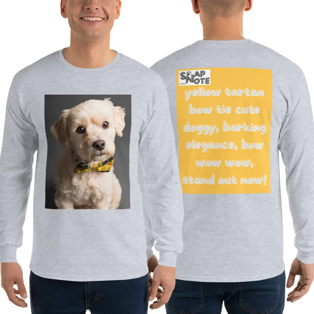 Man supermodel wearing T-Shirt TShirt T Shirt Tee Men Women Teens Unisex Long Sleeves Heavy Cotton Crew Neck - animal pet elegant doggy yellow pattern - Sport-Grey - 44.90 - SnapNote streetwear