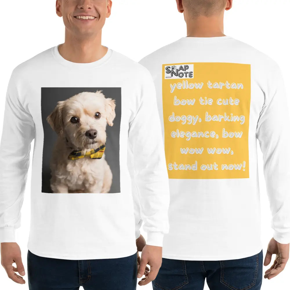 Man supermodel wearing T-Shirt TShirt T Shirt Tee Men Women Teens Unisex Long Sleeves Heavy Cotton Crew Neck - animal pet elegant doggy yellow pattern - White - 44.90 - SnapNote streetwear