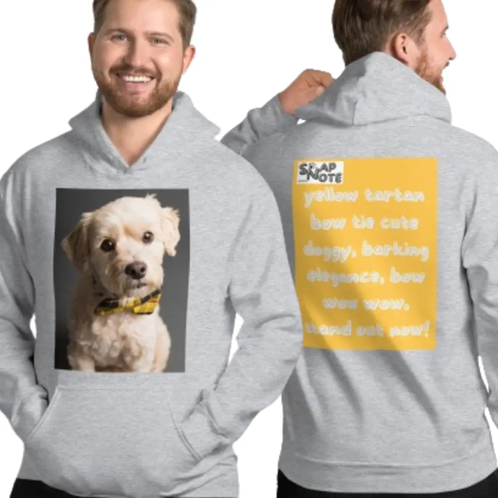 Man supermodel wearing Hoodie Hooded Sweatshirt Hooded Jersey Hooded Jumper Hooded Pullover Hooded Sweater Men Women Teens Unisex - animal pet elegant doggy yellow pattern - Sport-Grey - 74.90 - SnapNote streetwear