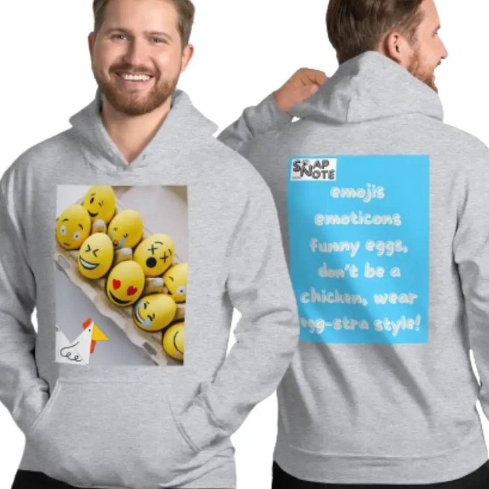 Man supermodel wearing Hoodie Hooded Sweatshirt Hooded Jersey Hooded Jumper Hooded Pullover Hooded Sweater Men Women Teens Unisex - emoji emoticon eggs chicken blue pattern - Sport-Grey - 74.90 - SnapNote streetwear