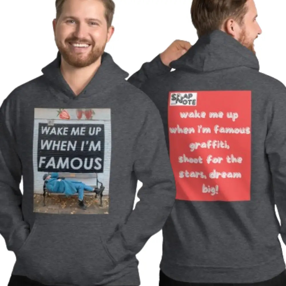 Man supermodel wearing Hoodie Hooded Sweatshirt Hooded Jersey Hooded Jumper Hooded Pullover Hooded Sweater Men Women Teens - fame dream funny quote graffiti red pattern - Dark-Heather - 74.90 - SnapNote streetwear