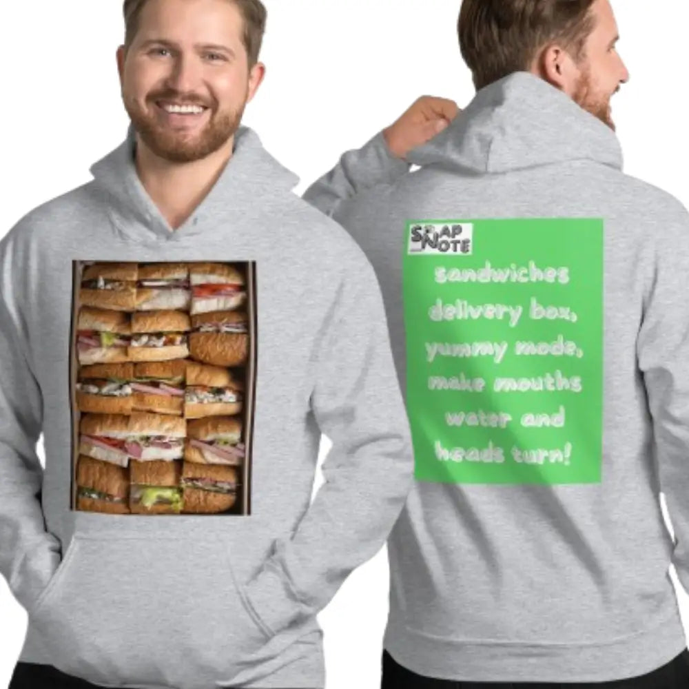 Man supermodel wearing Hoodie Hooded Sweatshirt Hooded Jersey Hooded Jumper Hooded Pullover Hooded Sweater Men Women Teens - fast-food delivery box sandwiches green pattern - Sport-Grey - 74.90 - SnapNote streetwear