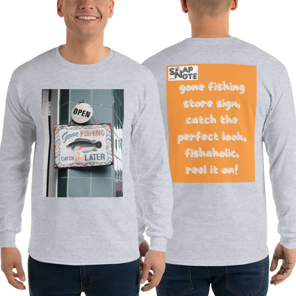 Man supermodel wearing T-Shirt TShirt T Shirt Tee Men Women Teens Unisex Long Sleeves Heavy Cotton Crew Neck - outdoor hobby fishing store orange pattern - Sport-Grey - 44.90 - SnapNote streetwear