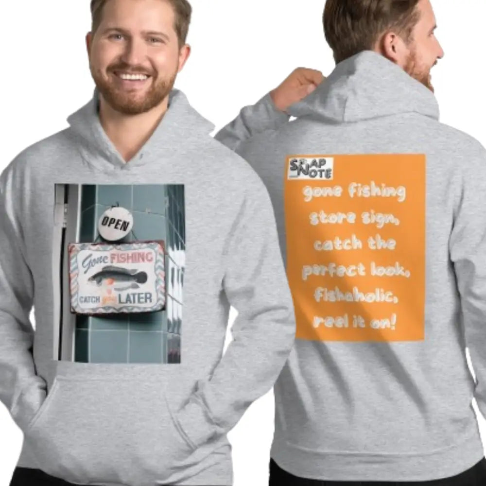 Man supermodel wearing Hoodie Hooded Sweatshirt Hooded Jersey Hooded Jumper Hooded Pullover Hooded Sweater Men Women Teens - outdoor hobby fishing store orange pattern - Sport-Grey - 74.90 - SnapNote streetwear