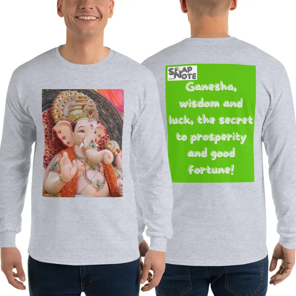 Man supermodel wearing T-Shirt TShirt T Shirt Tee Men Women Teens Unisex Long Sleeves Heavy Cotton Crew Neck - ganesha religion bollywood india green pattern - Sport-Grey - 44.90 - SnapNote streetwear