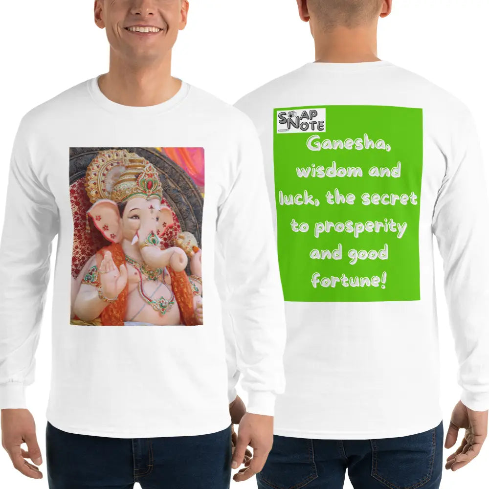 Man supermodel wearing T-Shirt TShirt T Shirt Tee Men Women Teens Unisex Long Sleeves Heavy Cotton Crew Neck - ganesha religion bollywood india green pattern - White - 44.90 - SnapNote streetwear