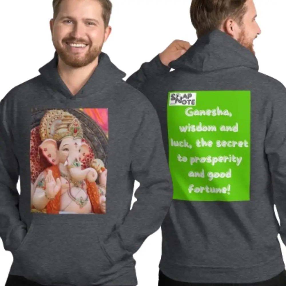 Man supermodel wearing Hoodie Hooded Sweatshirt Hooded Jersey Hooded Jumper Hooded Pullover Hooded Sweater Men Women Teens - ganesha religion bollywood india green pattern - Dark-Heather - 74.90 - SnapNote streetwear