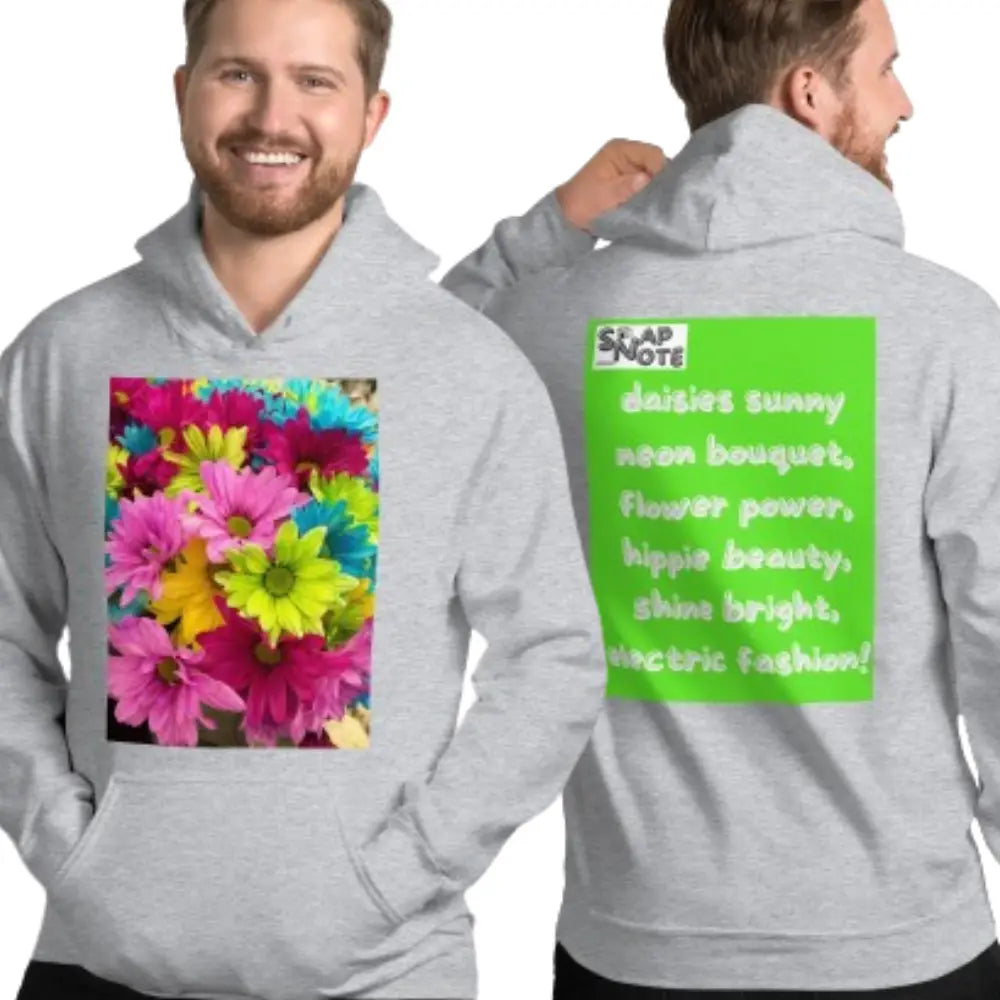 Man supermodel wearing Hoodie Hooded Sweatshirt Hooded Jersey Hooded Jumper Hooded Pullover Hooded Sweater Men Women Teens Unisex - hippie chic flowers bouquet green pattern - Sport-Grey - 74.90 - SnapNote streetwear