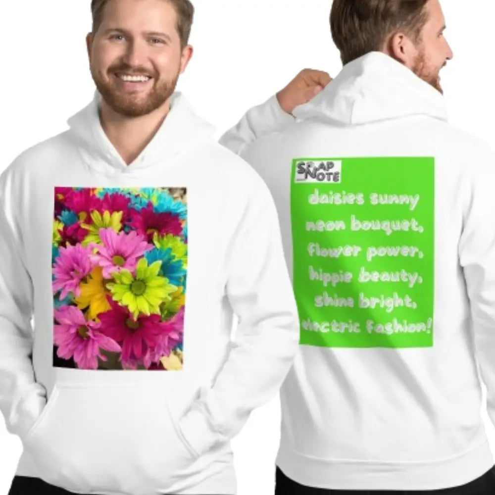 Man supermodel wearing Hoodie Hooded Sweatshirt Hooded Jersey Hooded Jumper Hooded Pullover Hooded Sweater Men Women Teens Unisex - hippie chic flowers bouquet green pattern - White - 74.90 - SnapNote streetwear