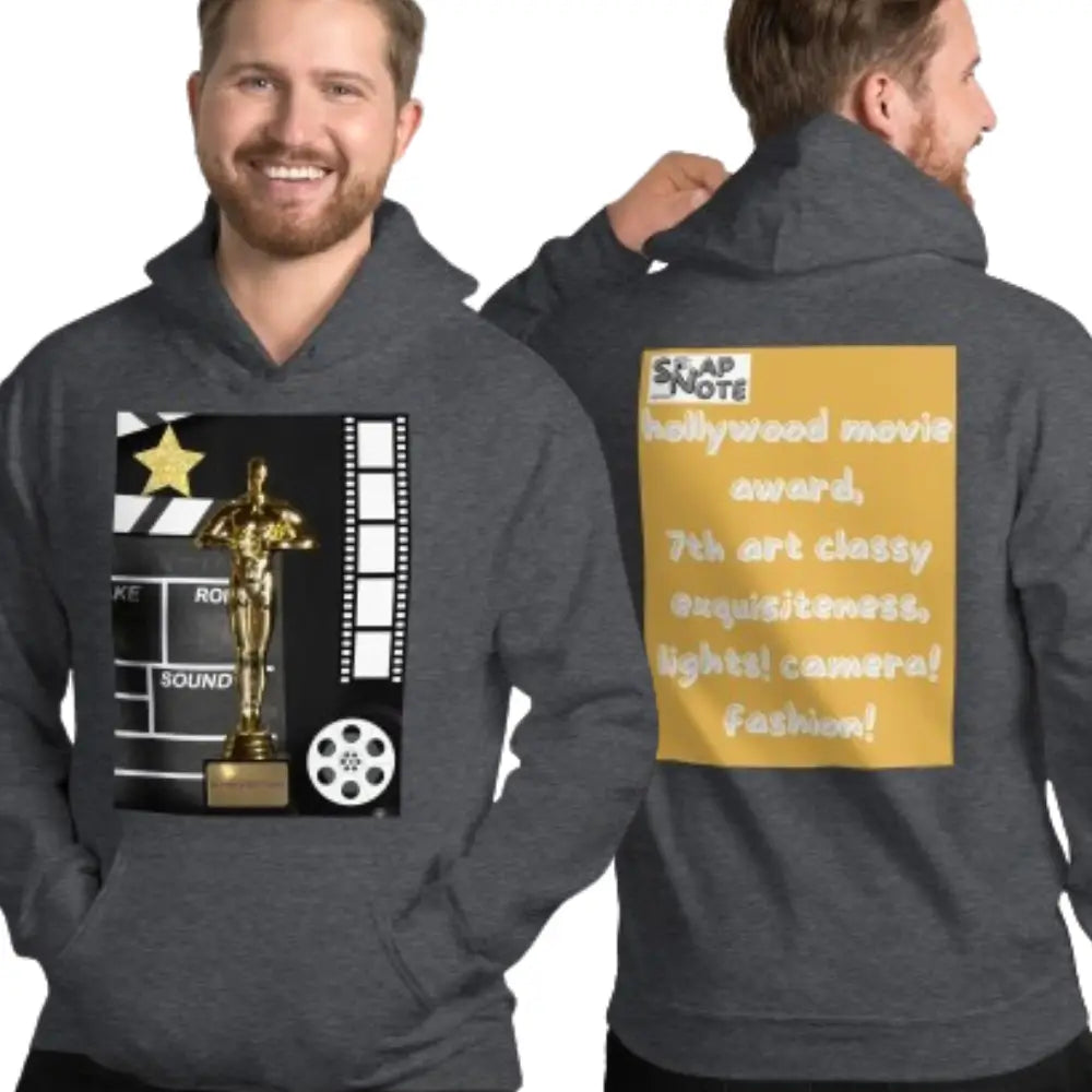 Man supermodel wearing Hoodie Hooded Sweatshirt Hooded Jersey Hooded Jumper Hooded Pullover Hooded Sweater Men Women Teens Unisex - hollywood movie film award gold pattern - Dark-Heather - 74.90 - SnapNote streetwear