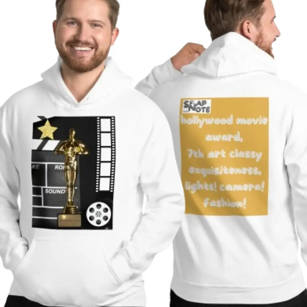 Man supermodel wearing Hoodie Hooded Sweatshirt Hooded Jersey Hooded Jumper Hooded Pullover Hooded Sweater Men Women Teens Unisex - hollywood movie film award gold pattern - White - 74.90 - SnapNote streetwear