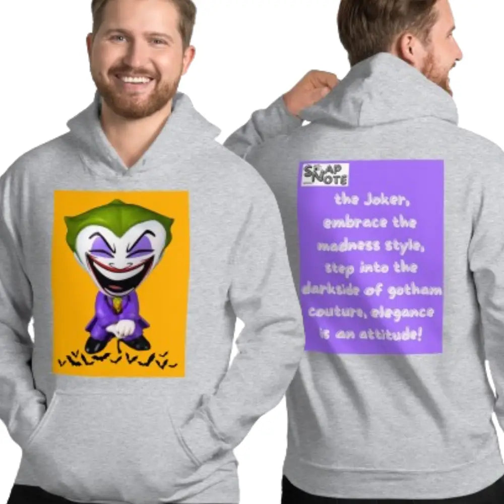 Man supermodel wearing Hoodie Hooded Sweatshirt Hooded Jersey Hooded Jumper Hooded Pullover Hooded Sweater Men Women Teens Unisex - comics joker madness bats purple pattern - Sport-Grey - 74.90 - SnapNote streetwear