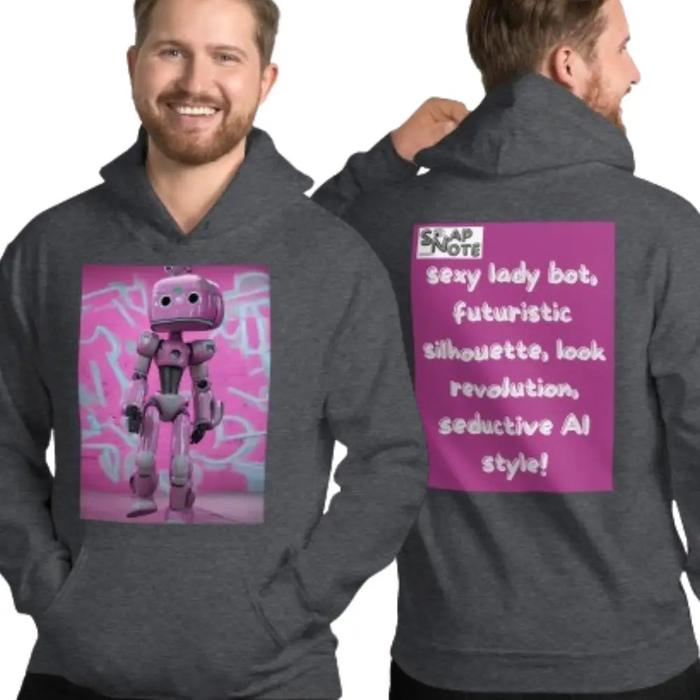 Man supermodel wearing Hoodie Hooded Sweatshirt Hooded Jersey Hooded Jumper Hooded Pullover Hooded Sweater Men Women Teens - lady robot artificial intelligence pink pattern - Dark-Heather - 74.90 - SnapNote streetwear