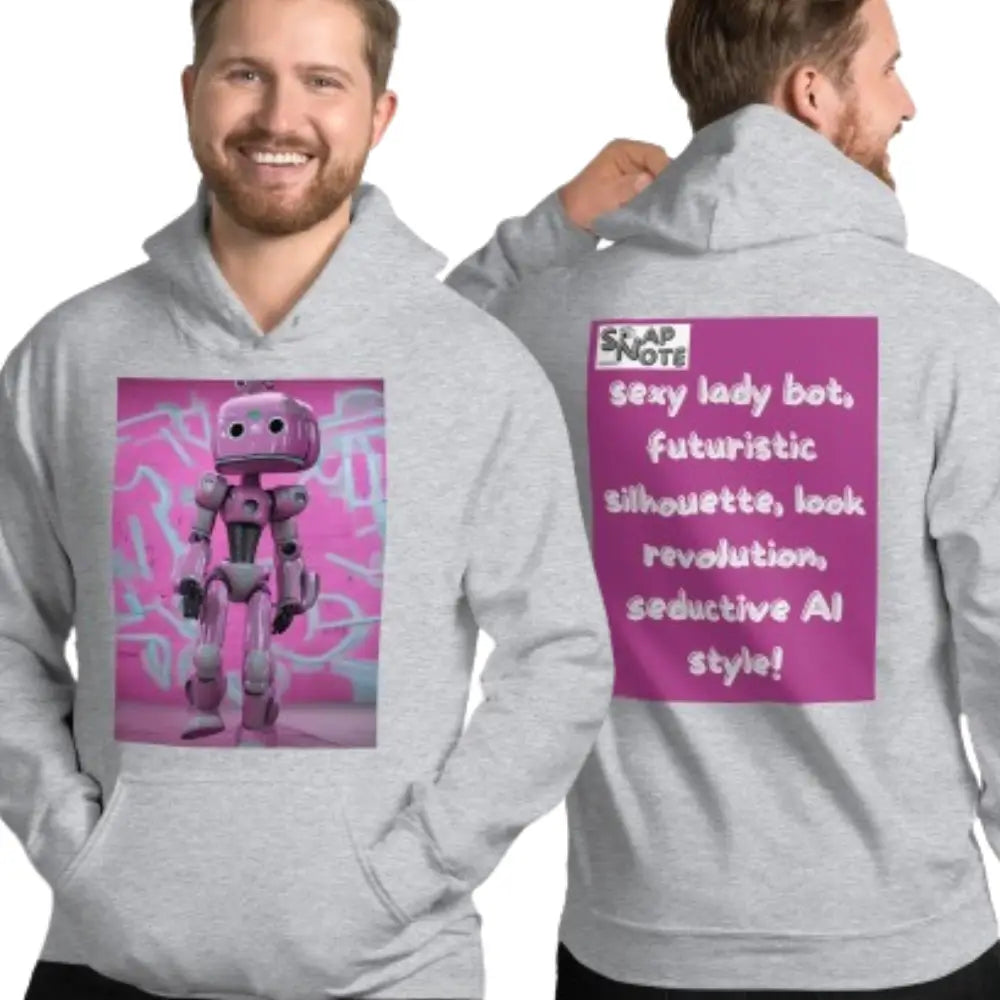 Man supermodel wearing Hoodie Hooded Sweatshirt Hooded Jersey Hooded Jumper Hooded Pullover Hooded Sweater Men Women Teens - lady robot artificial intelligence pink pattern - Sport-Grey - 74.90 - SnapNote streetwear