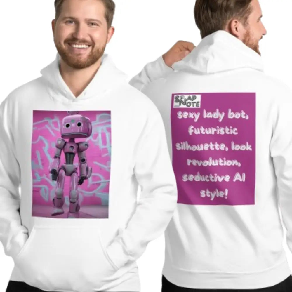 Man supermodel wearing Hoodie Hooded Sweatshirt Hooded Jersey Hooded Jumper Hooded Pullover Hooded Sweater Men Women Teens - lady robot artificial intelligence pink pattern - White - 74.90 - SnapNote streetwear