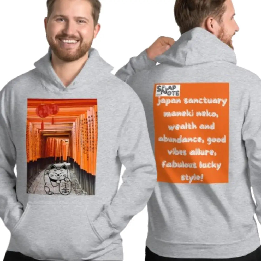 Man supermodel wearing Hoodie Hooded Sweatshirt Hooded Jersey Hooded Jumper Hooded Pullover Hooded Sweater Men Women Teens - maneki neko sanctuary japan orange pattern - Sport-Grey - 74.90 - SnapNote streetwear