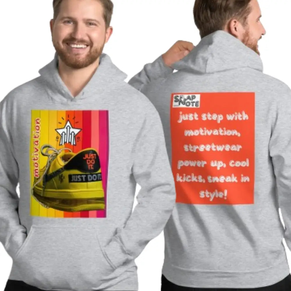 Man supermodel wearing Hoodie Hooded Sweatshirt Hooded Jersey Hooded Jumper Hooded Pullover Hooded Sweater Men Women Teens - motivation yellow leather sneaker orange pattern - Sport-Grey - 74.90 - SnapNote streetwear