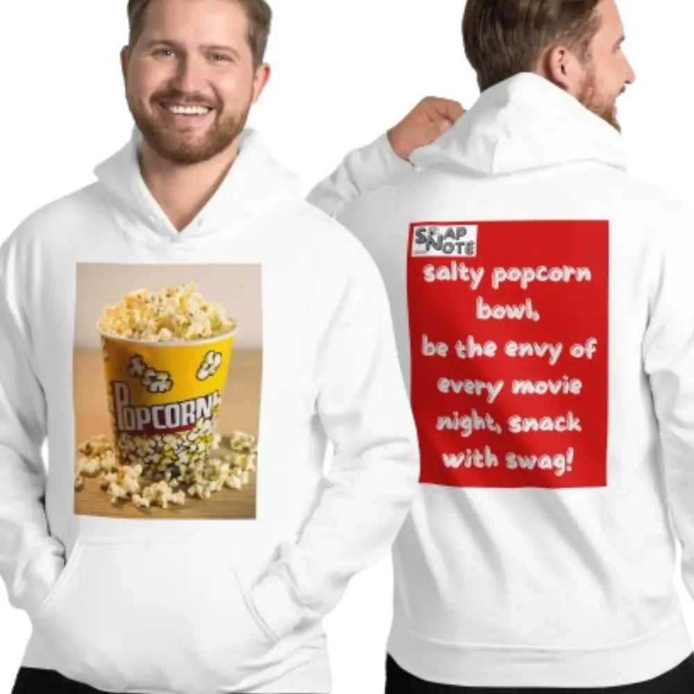 Man supermodel wearing Hoodie Hooded Sweatshirt Hooded Jersey Hooded Jumper Hooded Pullover Hooded Sweater Men Women Teens Unisex - movie night popcorn bowl red pattern - White - 74.90 - SnapNote streetwear