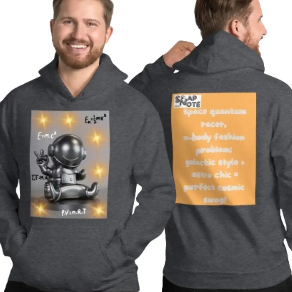 Man supermodel wearing Hoodie Hooded Sweatshirt Hooded Jersey Hooded Jumper Hooded Pullover Hooded Sweater Men Women Teens - spaceman quantum physics equation orange pattern - Dark-Heather - 74.90 - SnapNote streetwear