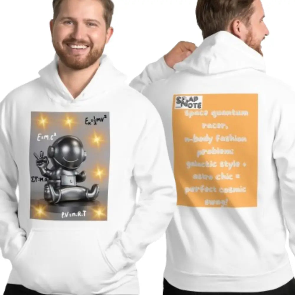 Man supermodel wearing Hoodie Hooded Sweatshirt Hooded Jersey Hooded Jumper Hooded Pullover Hooded Sweater Men Women Teens - spaceman quantum physics equation orange pattern - White - 74.90 - SnapNote streetwear