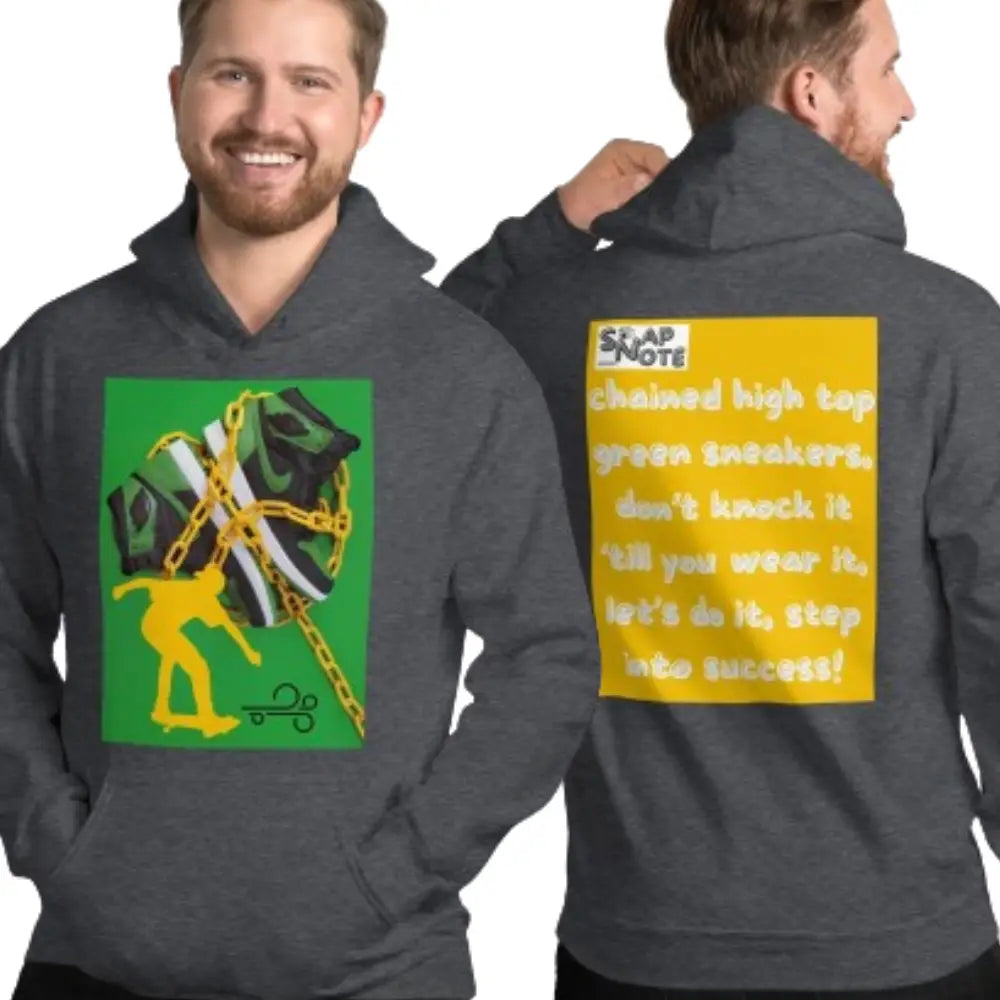 Man supermodel wearing Hoodie Hooded Sweatshirt Hooded Jersey Hooded Jumper Hooded Pullover Hooded Sweater Men Women Teens - skateboard sneakers sliding sport yellow pattern - Dark-Heather - 74.90 - SnapNote streetwear