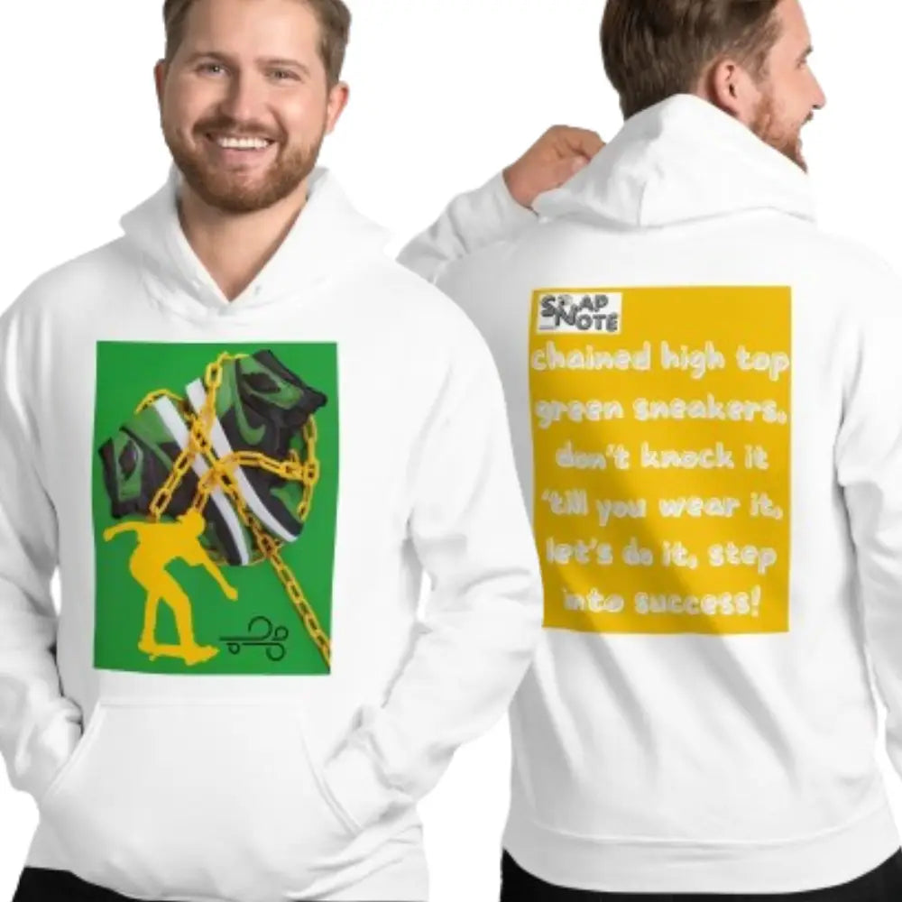 Man supermodel wearing Hoodie Hooded Sweatshirt Hooded Jersey Hooded Jumper Hooded Pullover Hooded Sweater Men Women Teens - skateboard sneakers sliding sport yellow pattern - White - 74.90 - SnapNote streetwear