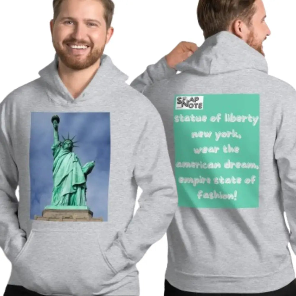 Man supermodel wearing Hoodie Hooded Sweatshirt Hooded Jersey Hooded Jumper Hooded Pullover Hooded Sweater Men Women Teens - statue liberty new york usa turquoise pattern - Sport-Grey - 74.90 - SnapNote streetwear