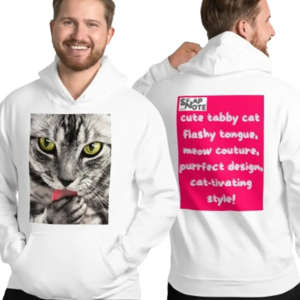 Man supermodel wearing Hoodie Hooded Sweatshirt Hooded Jersey Hooded Jumper Hooded Pullover Hooded Sweater Men Women Teens Unisex - animal pet tabby cat pink pattern - White - 74.90 - SnapNote streetwear