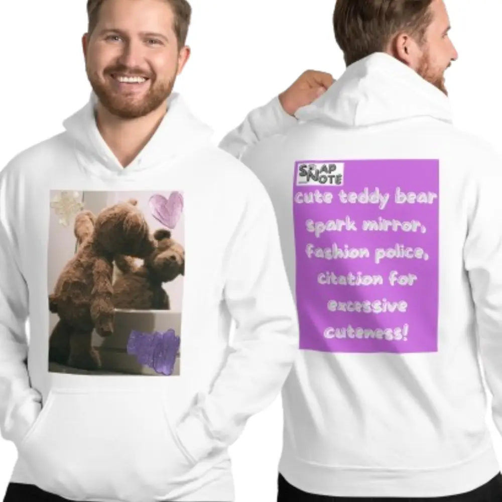 Man supermodel wearing Hoodie Hooded Sweatshirt Hooded Jersey Hooded Jumper Hooded Pullover Hooded Sweater Men Women Teens Unisex - valentines cute teddy bear pink pattern - White - 74.90 - SnapNote streetwear