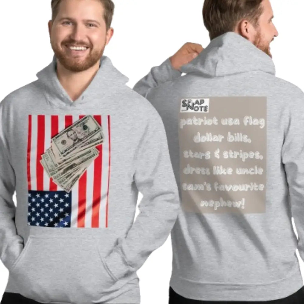 Man supermodel wearing Hoodie Hooded Sweatshirt Hooded Jersey Hooded Jumper Hooded Pullover Hooded Sweater Men Women Teens Unisex - usa flag dollar bills beige pattern - Sport-Grey - 74.90 - SnapNote streetwear