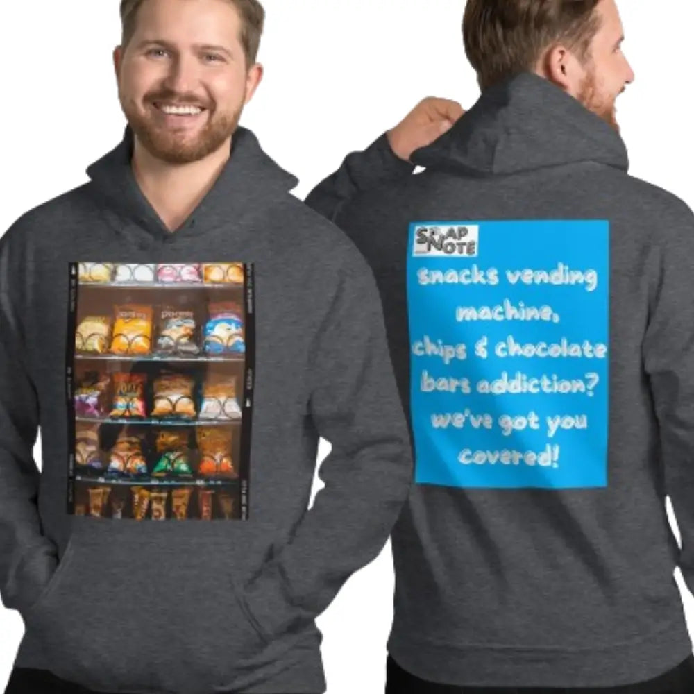 Man supermodel wearing Hoodie Hooded Sweatshirt Hooded Jersey Hooded Jumper Hooded Pullover Hooded Sweater Men Women Teens - chips chocolate vending machine blue pattern - Dark-Heather - 74.90 - SnapNote streetwear