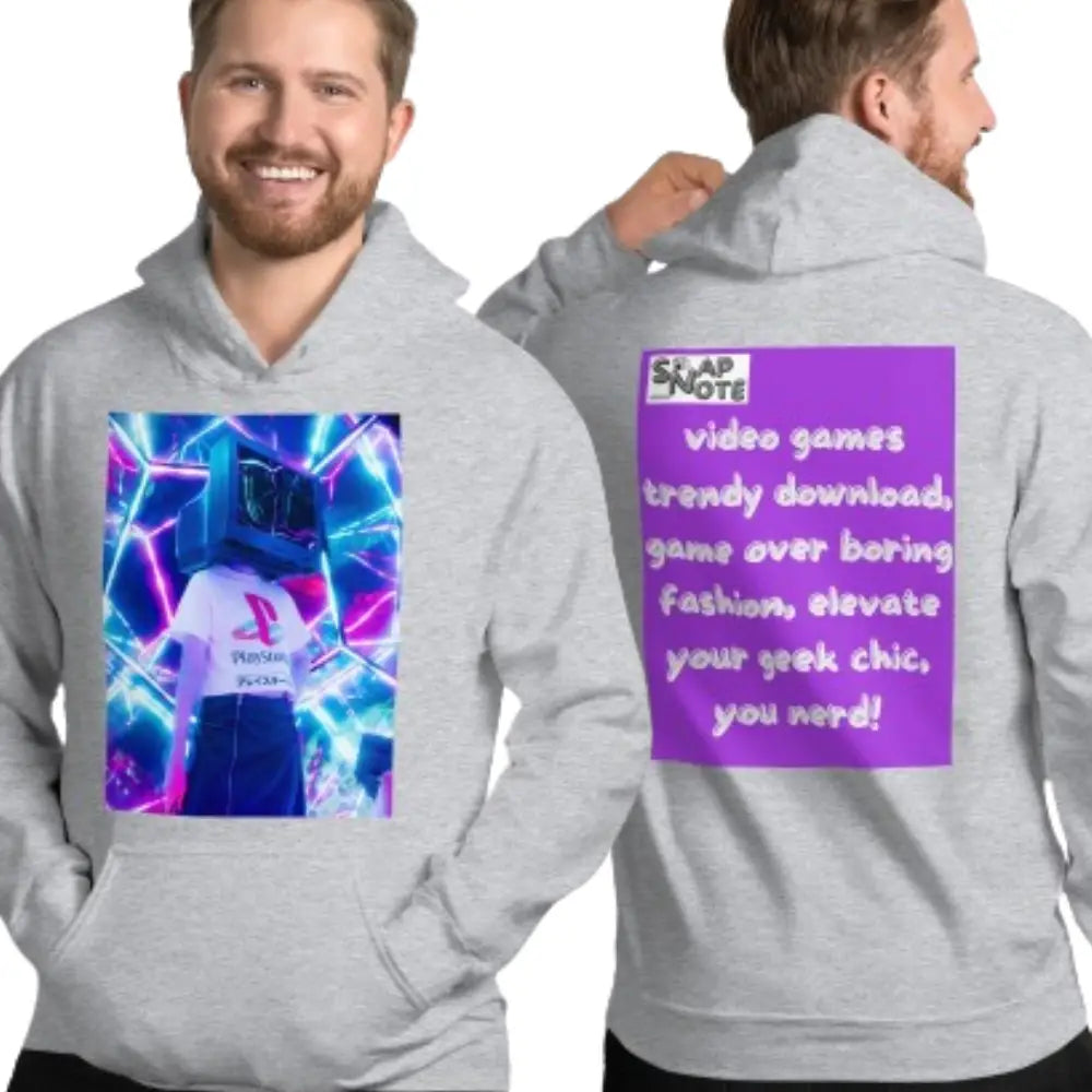 Man supermodel wearing Hoodie Hooded Sweatshirt Hooded Jersey Hooded Jumper Hooded Pullover Hooded Sweater Men Women Teens Unisex - video game geek player purple pattern - Sport-Grey - 74.90 - SnapNote streetwear