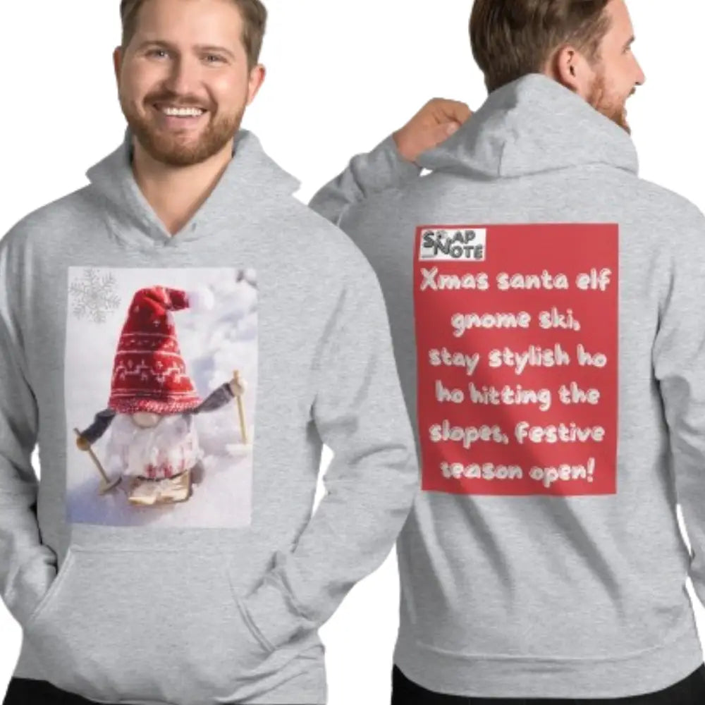 Man supermodel wearing Hoodie Hooded Sweatshirt Hooded Jersey Hooded Jumper Hooded Pullover Hooded Sweater Men Women Teens Unisex - xmas elf gnome snow ski red pattern - Sport-Grey - 74.90 - SnapNote streetwear