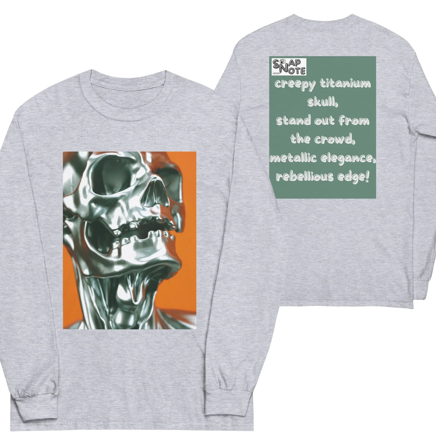 T-Shirt TShirt T Shirt Tee Men Women Teens Unisex Long Sleeves Heavy Cotton Crew Neck - skeleton metallic skull close-up green pattern - Sport-Grey - 44.90 - SnapNote streetwear