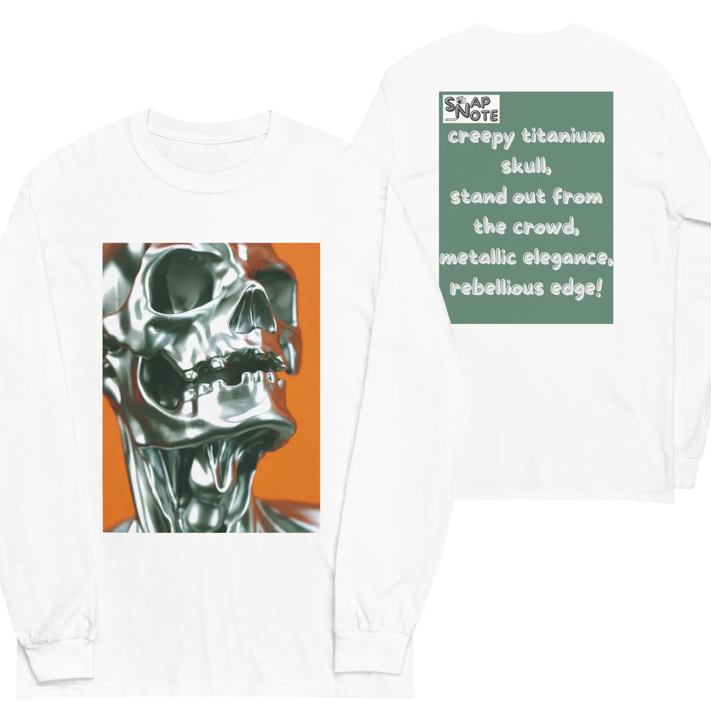 T-Shirt TShirt T Shirt Tee Men Women Teens Unisex Long Sleeves Heavy Cotton Crew Neck - skeleton metallic skull close-up green pattern - White - 44.90 - SnapNote streetwear